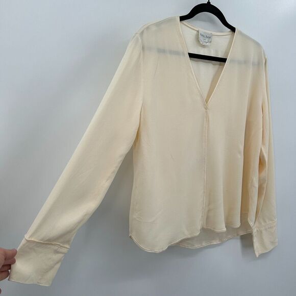 FORTE FORTE Cream Ivory Crepe V-Neck Boxy Blouse Top Quiet Luxury Size Medium - Picture 6 of 10